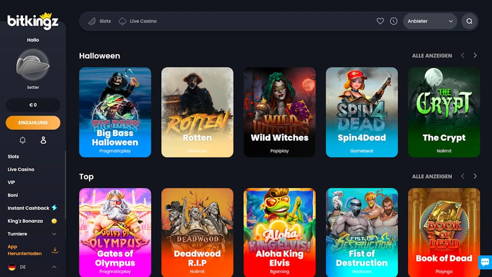 Bitkingz Slots und Software-Anbieter