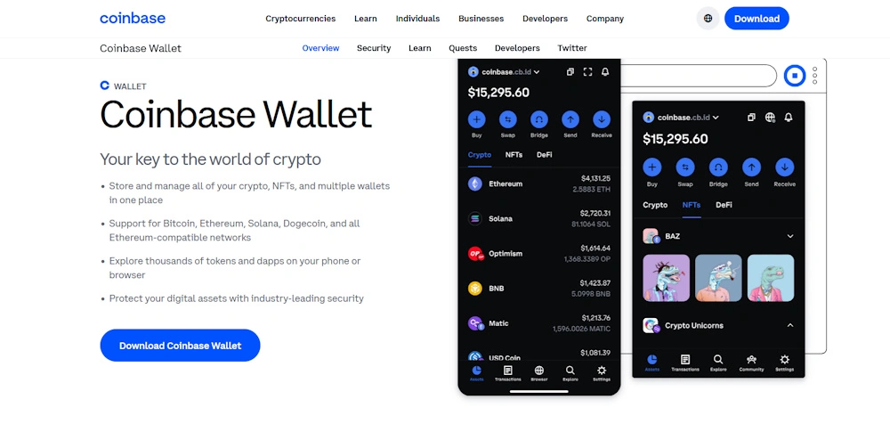 Screenshot von Coinbase Wallet