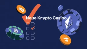 Eine abstrakte Liste von „Neuen Krypto Casinos“ mit einem Häkchen.