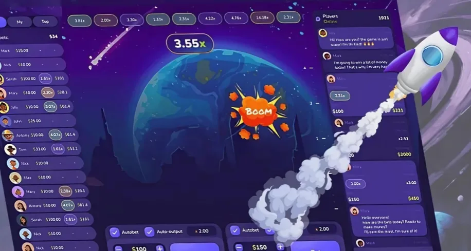 Bustabit Crash Spiel mit ansteigender Multiplikator-Kurve