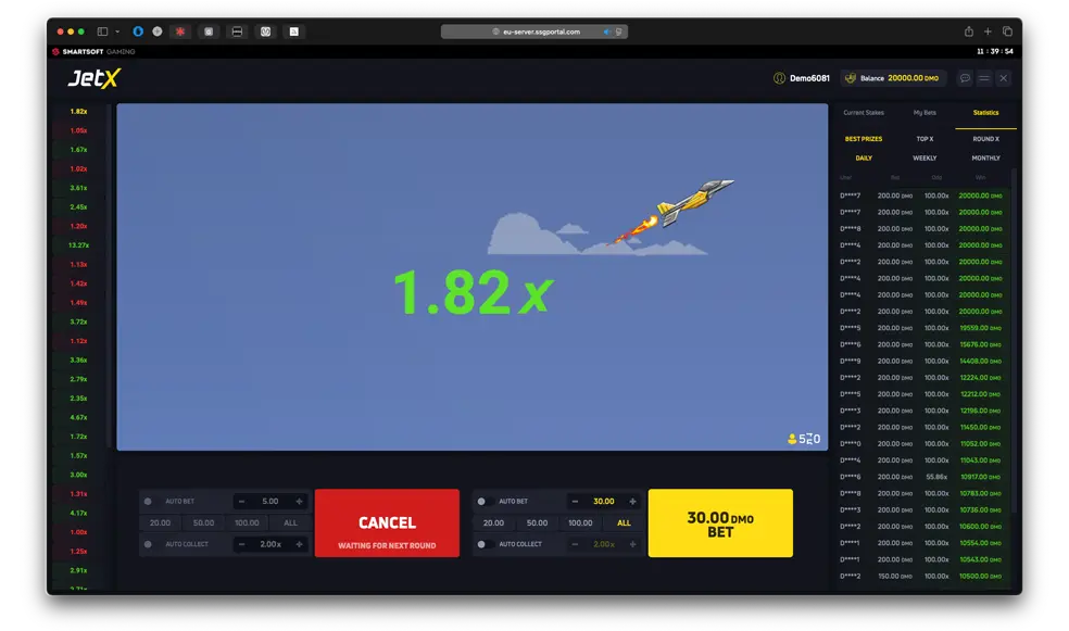 JetX Crash Spiel von SmartSoft Gaming